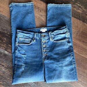 Good American Women's Always Fits Mid-Blue High-Rise Button-Fly Jeans